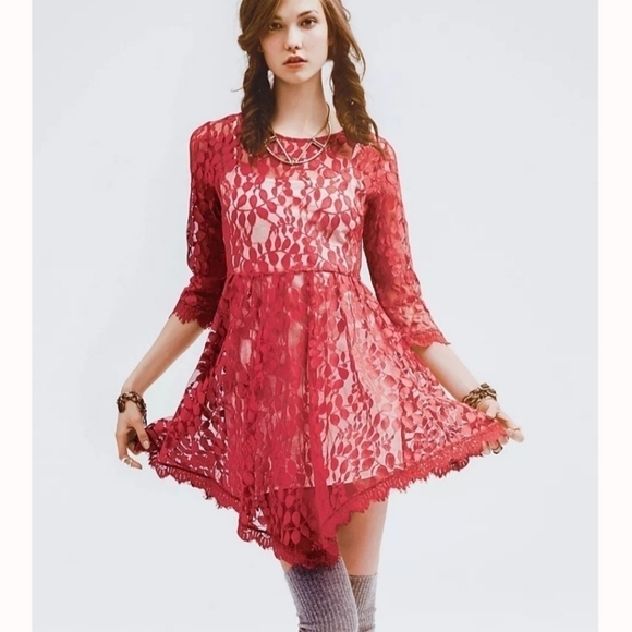 Free People Floral Mesh Lace Dress. - Picture 3 of 8